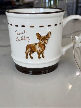 Cream Ceramic French Bulldog Mug with Brown Accents, NWT 🎉🤍🤎🤍🤎